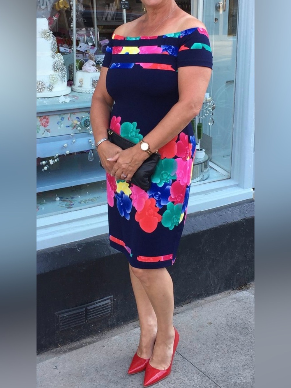 Frank Lyman flower print off shoulder dress